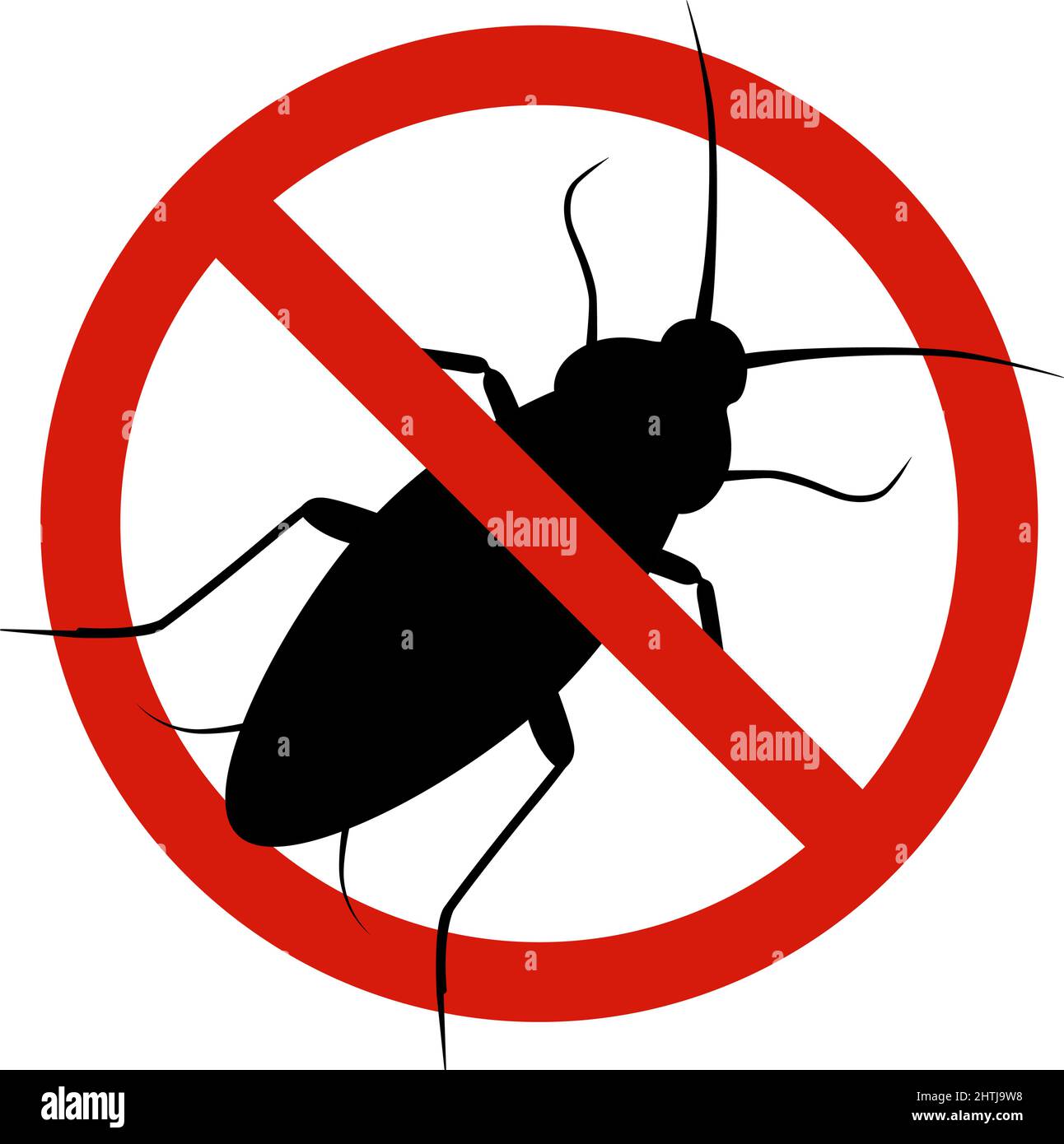 Anti cockroach, pest control. Stop insects sign. Silhouette of cockroach in red forbidding circle, vector illsutration Stock Vector