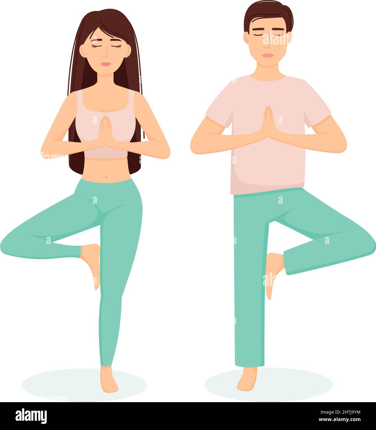 Woman and man doing yoga exercise, vector illustration Stock Vector