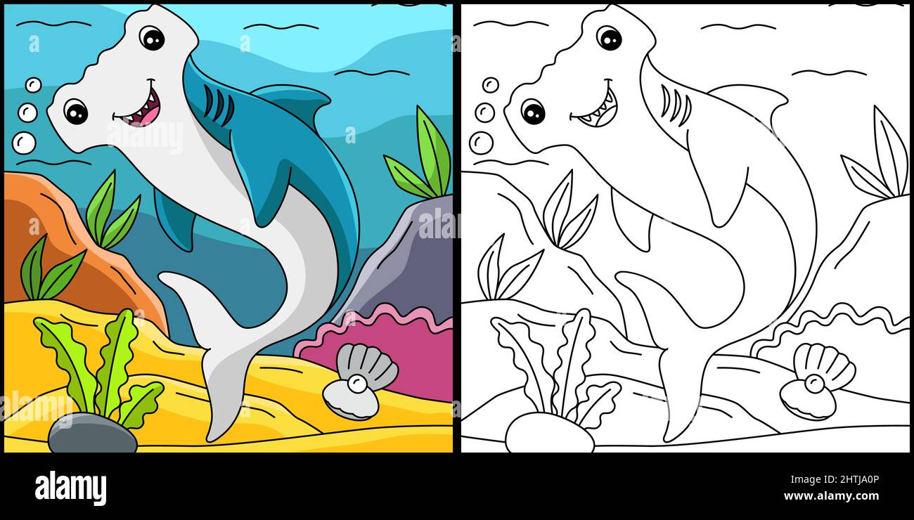 Hammerhead Shark Coloring Page Illustration Stock Vector