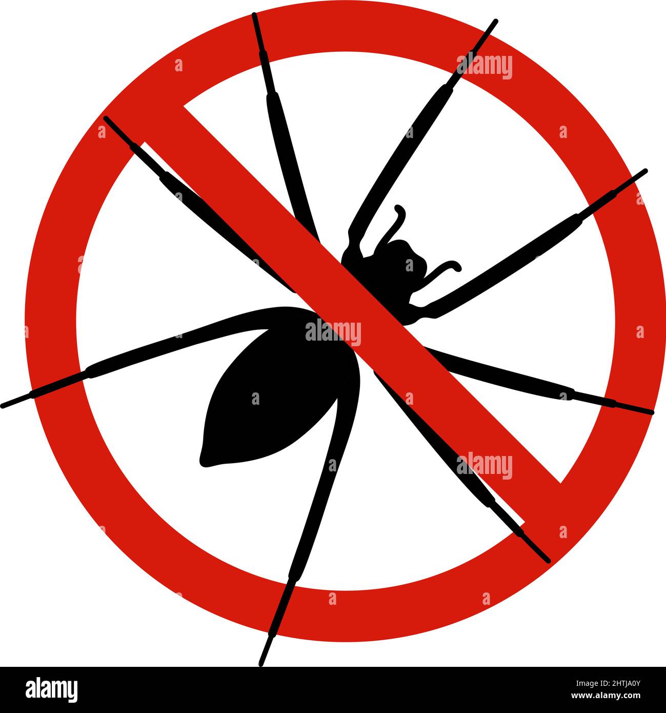 Anti spider, pest control. Stop insects sign. Silhouette of spider in red forbidding circle, vector illsutration Stock Vector