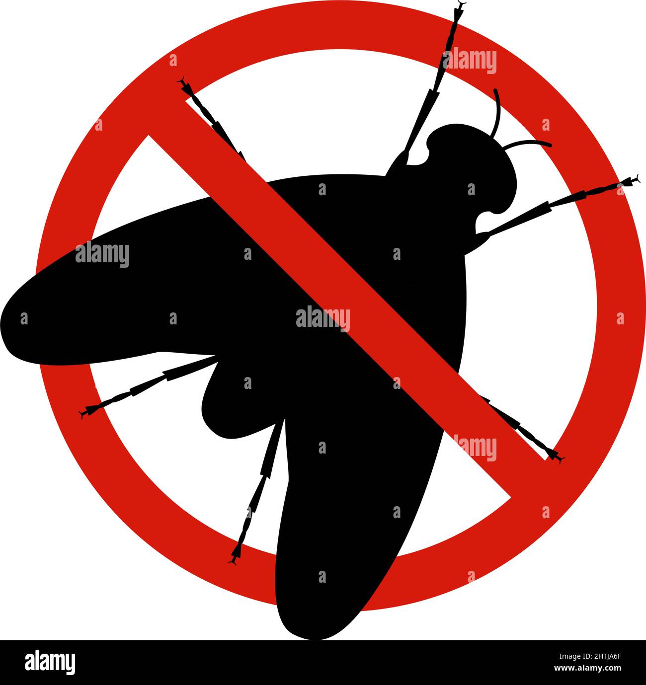 Anti fly, pest control. Stop insects sign. Silhouette of fly in red forbidding circle, vector illsutration Stock Vector
