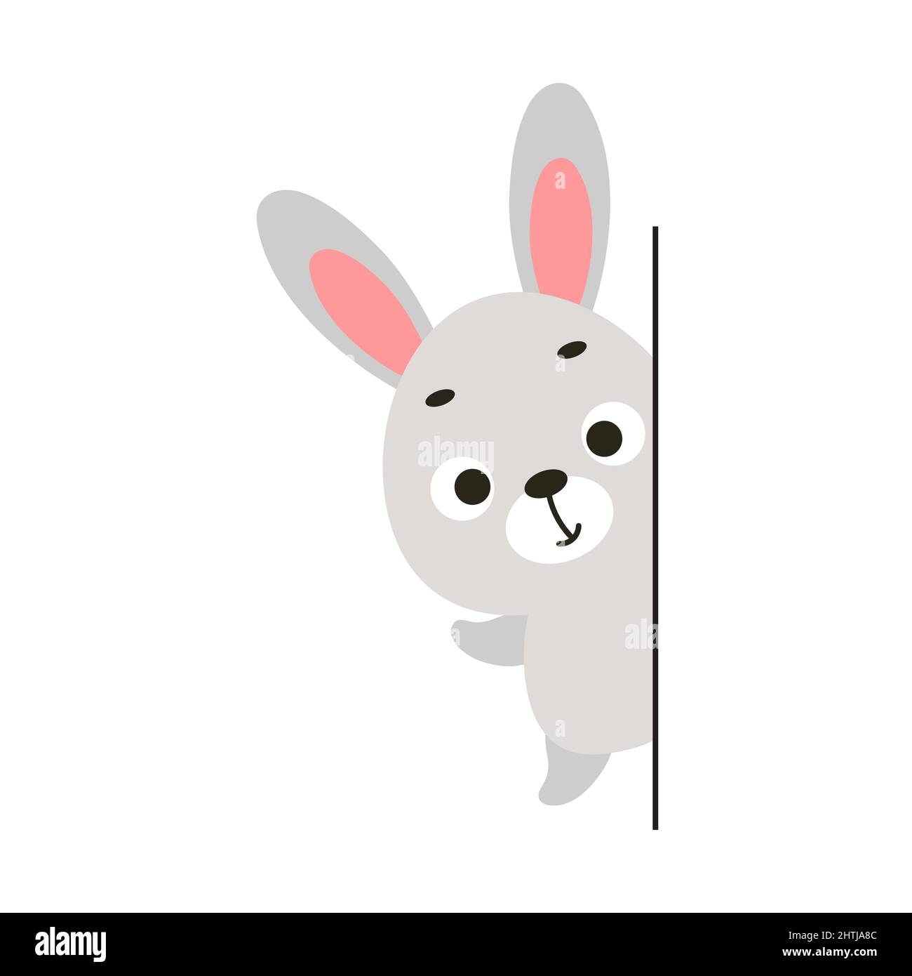 Cute little buuny peeking around the corner on white background ...
