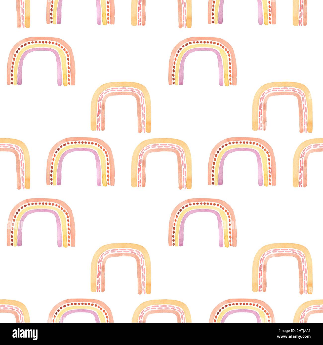 Rainbows Seamless Pattern, Watercolor delicate baby Repeat Paper, Kids Cute print, Children pattern for fabric, Nursery printing design Stock Photo
