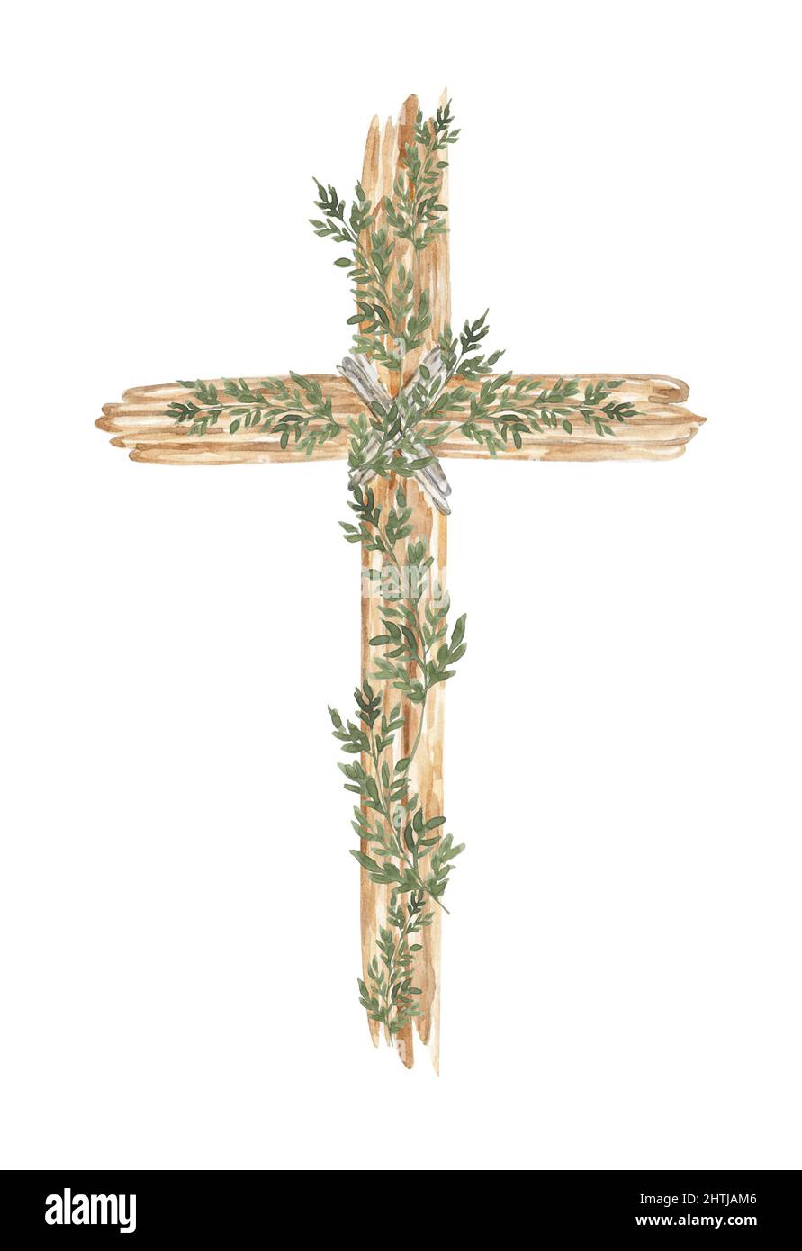 Cross Clipart, Watercolor Christian wooden cross With greenery, Baptism Cross  clip art set, Wedding invites, Holy Spirit, Religious illustration Stock  Photo - Alamy
