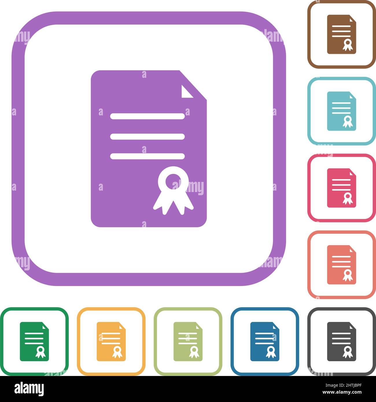 Certificate document solid simple icons in color rounded square frames ...