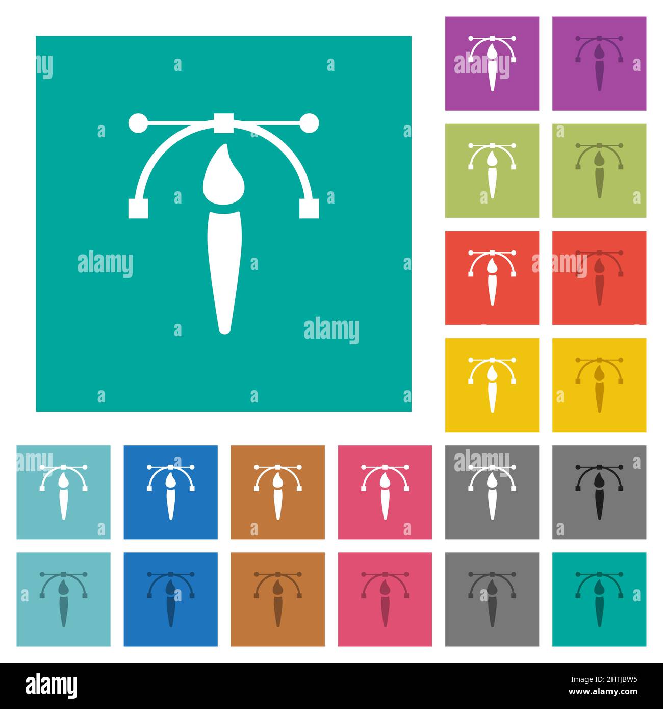 Drawing vector curve with brush tool multi colored flat icons on plain ...
