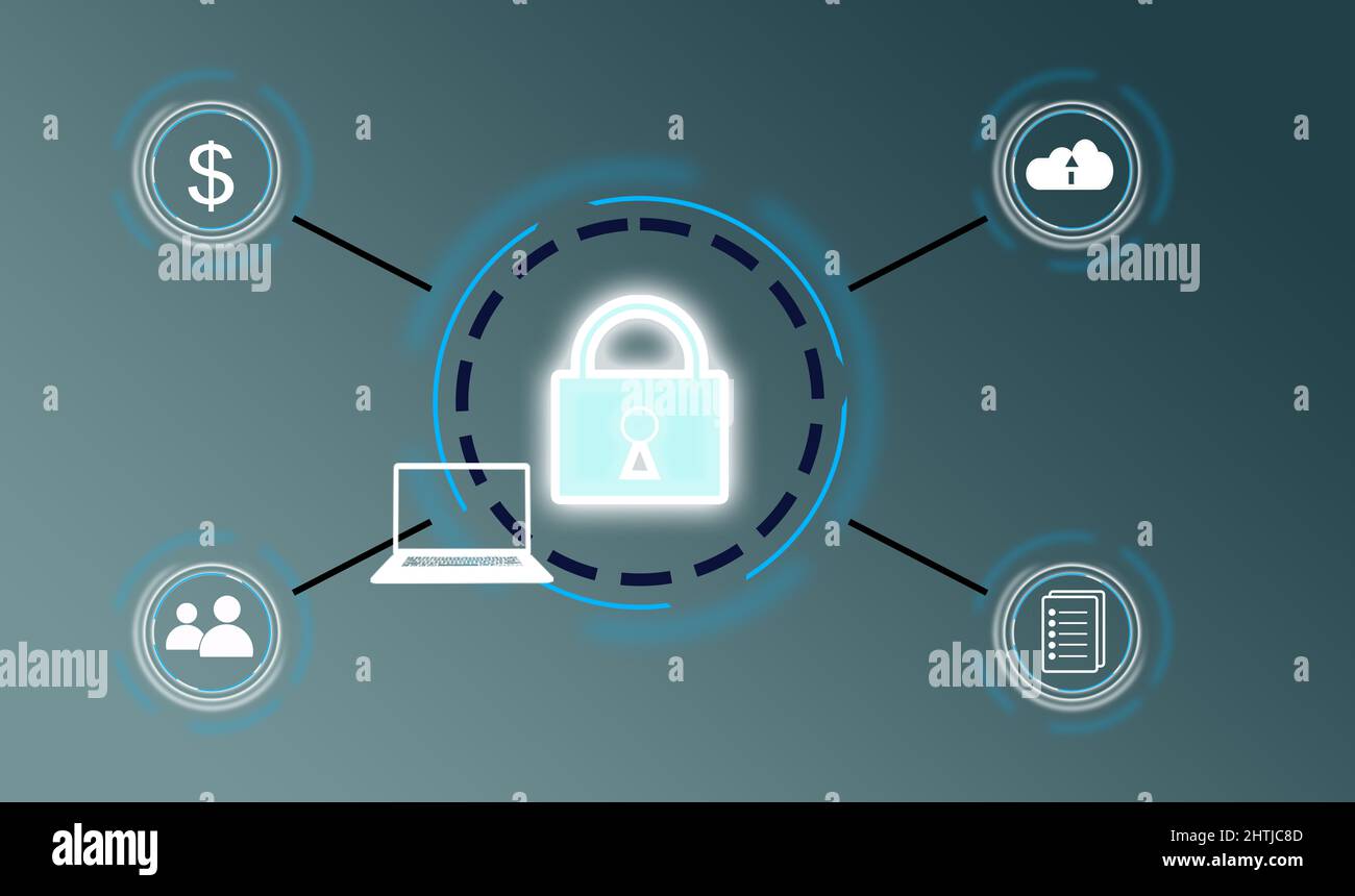 Cyber security network. Padlock icon and internet technology networking ...