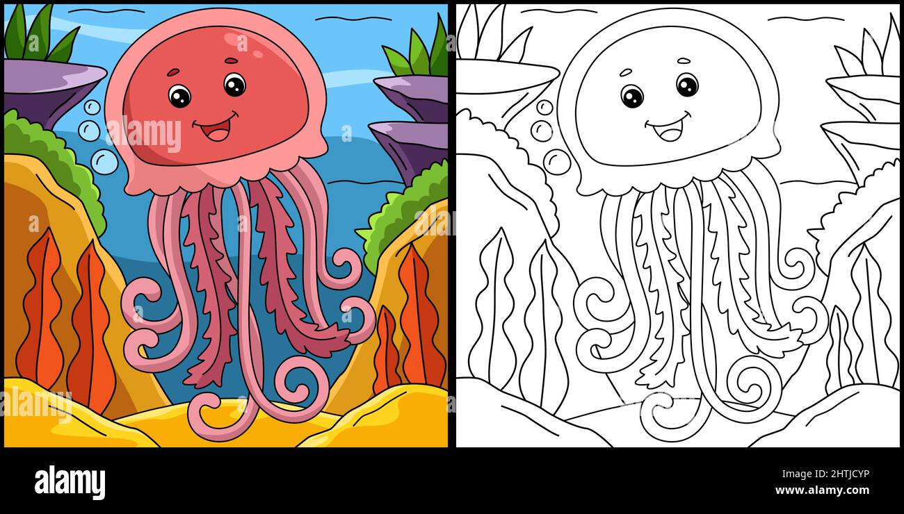Jellyfish Coloring Page Colored Illustration Stock Vector Image & Art ...