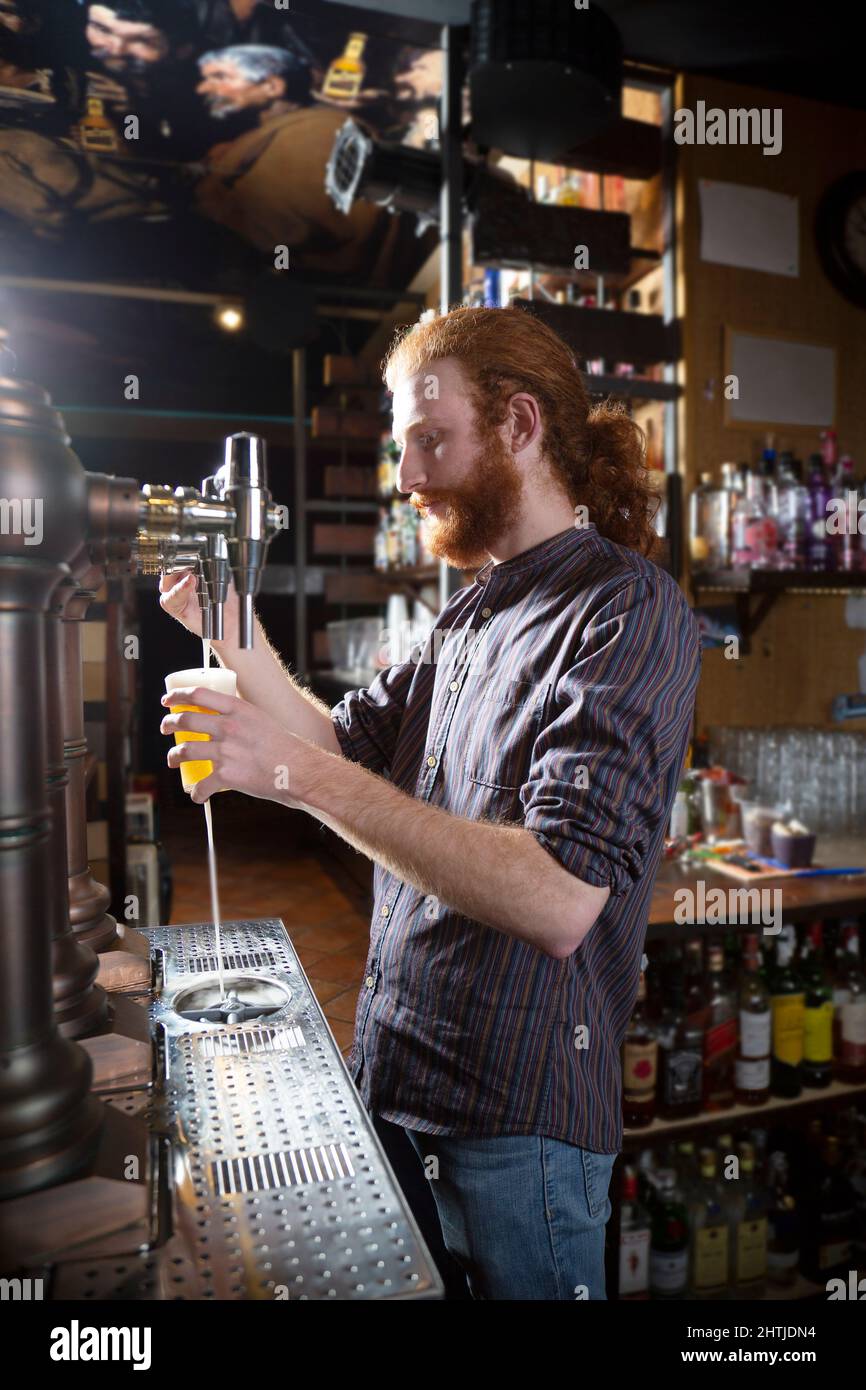 Redhead bartender pouring tap beer hi-res stock photography and images ...