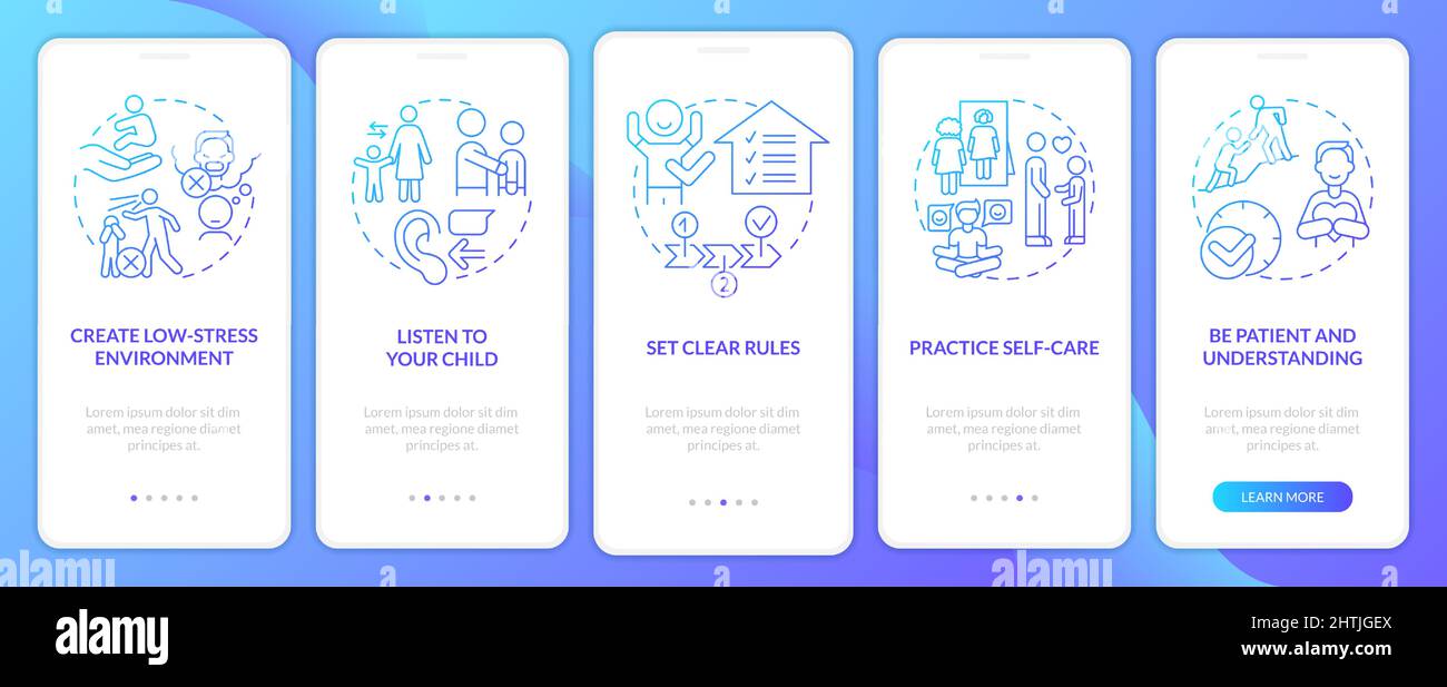 Conduct disorder parent tips blue gradient onboarding mobile app screen ...