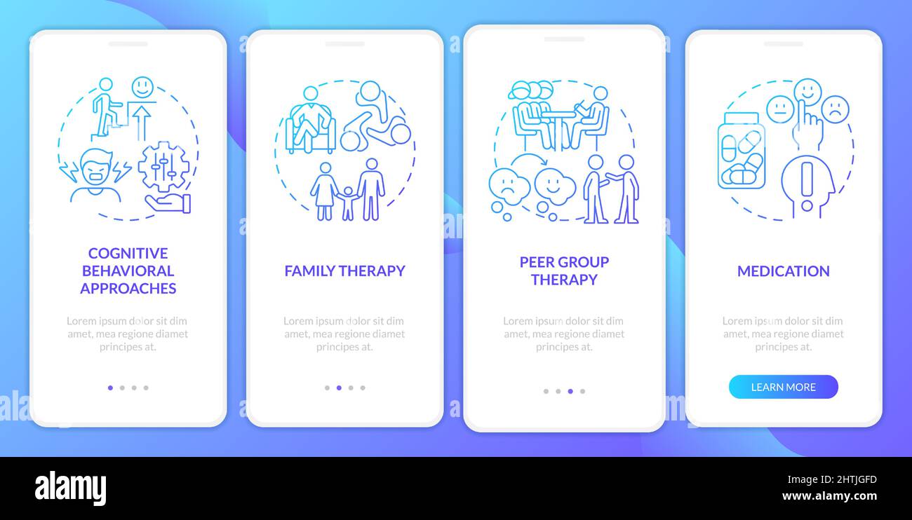Conduct disorder treatment blue gradient onboarding mobile app screen ...