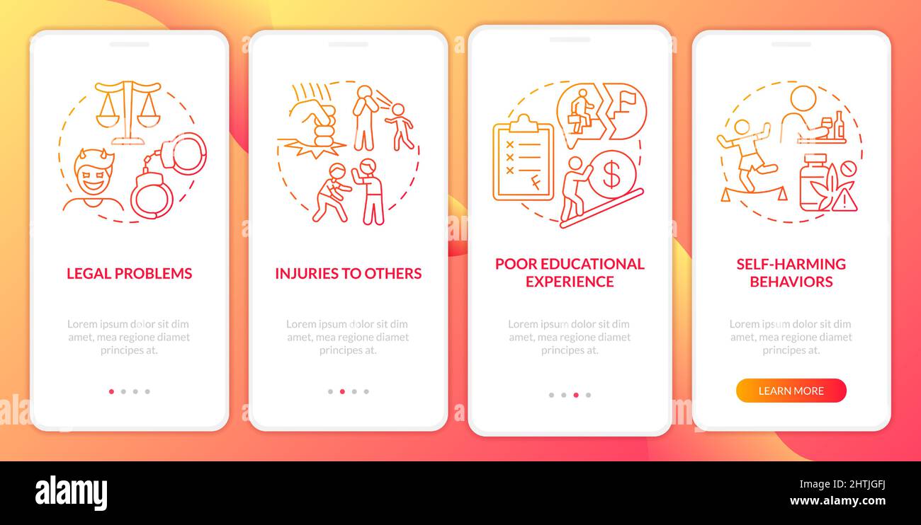Effects of conduct disorder red gradient onboarding mobile app screen ...