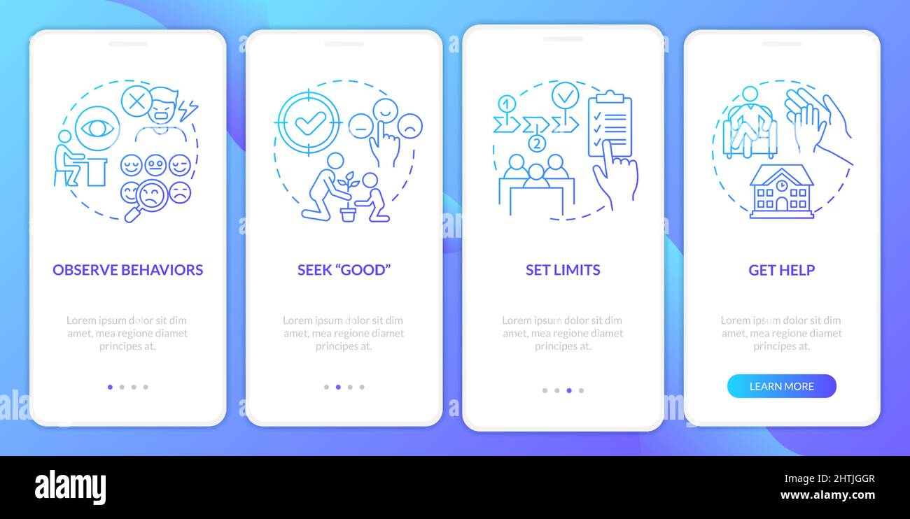 Conduct disorder teacher tips blue gradient onboarding mobile app ...