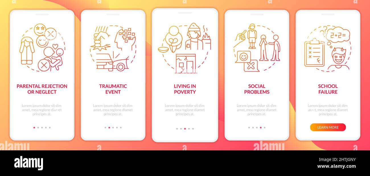 Conduct disorder risk factors red gradient onboarding mobile app screen ...