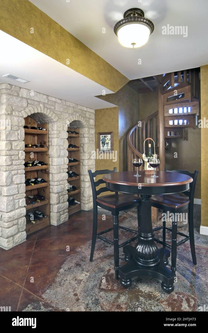 Wine cellar with a sitting area in a house Stock Photo
