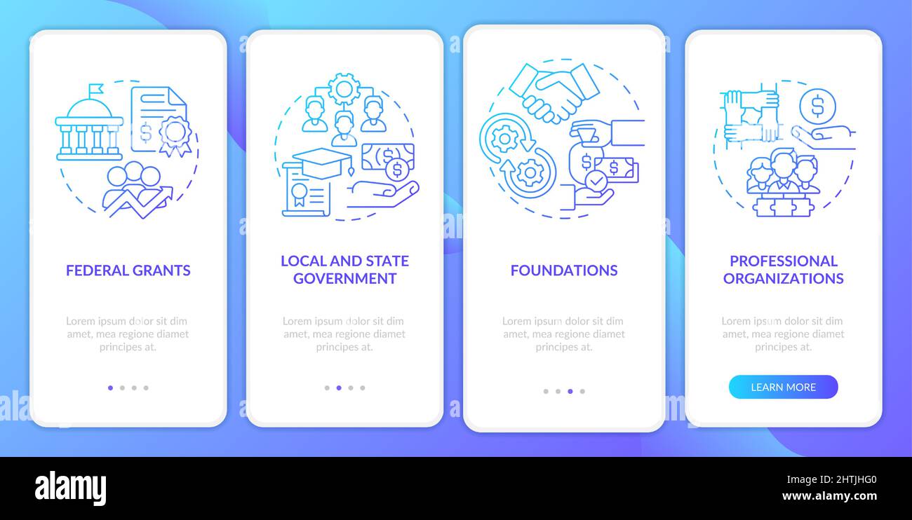 Workplace development grants blue gradient onboarding mobile app screen Stock Vector