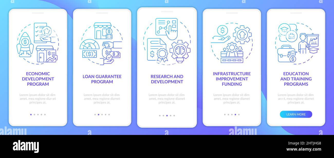 Help for small business blue gradient onboarding mobile app screen Stock Vector