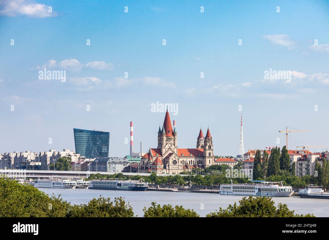 St. Francis of Assisi Church Vienna at the danube on y sunny day Stock Photo