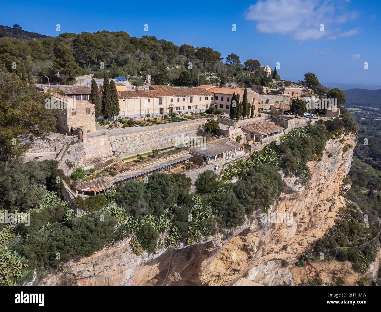 Sant Honorat Sanctuary, on the steep cliffs of Puig de Cura, Algaida, Mallorca, Balearic Islands, Spain Stock Photo