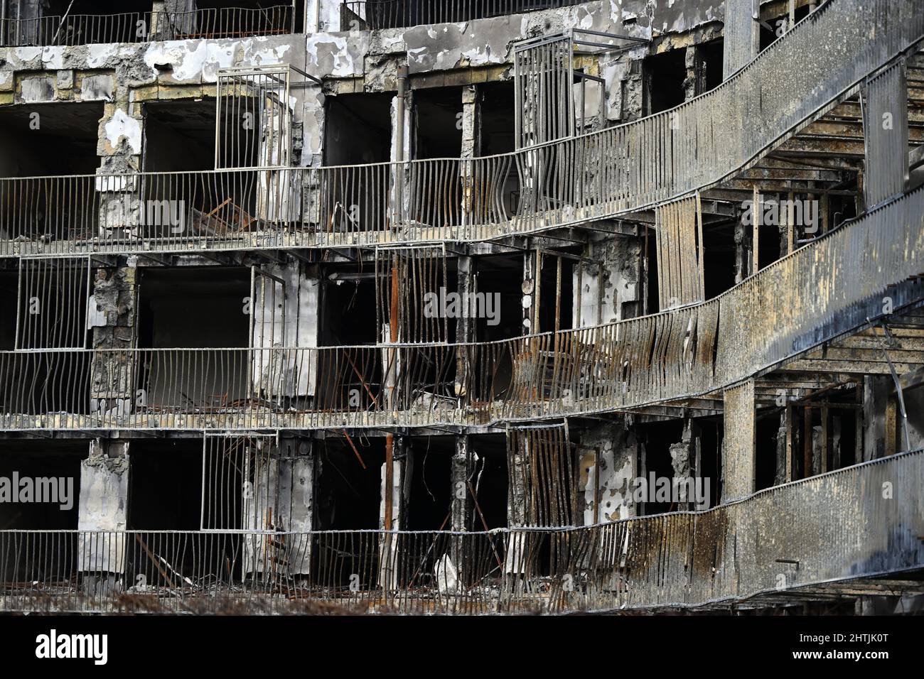 Essen, Germany. 01st Mar, 2022. The facade of the burnedout apartment