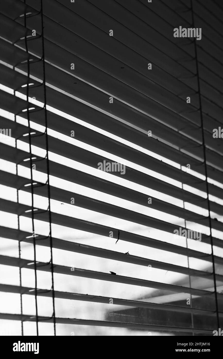 Typical common horizontal window covering blinds in black and white