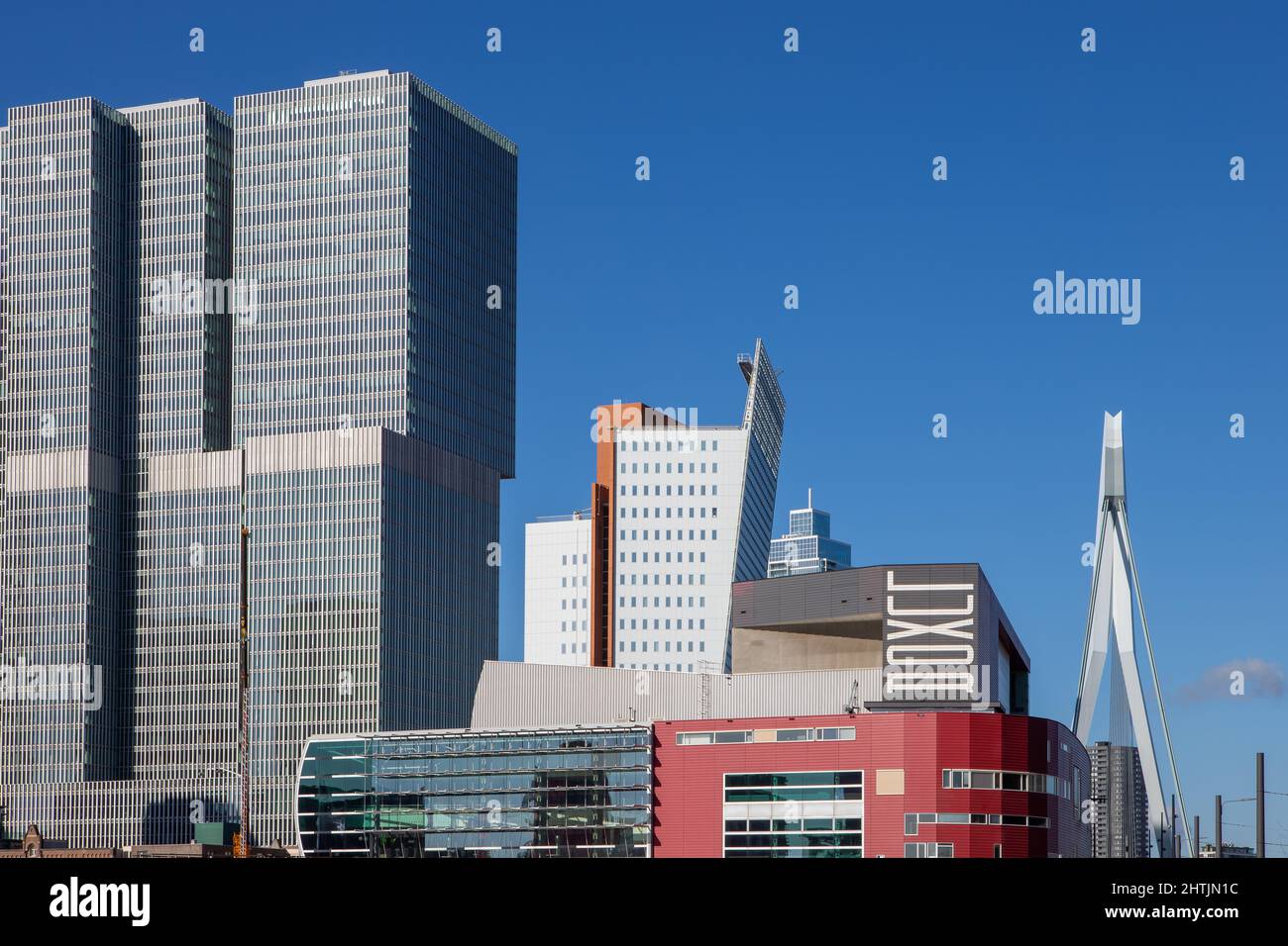 view-on-several-landmarks-on-the-wilhelminapier-such-as-de-rotterdam