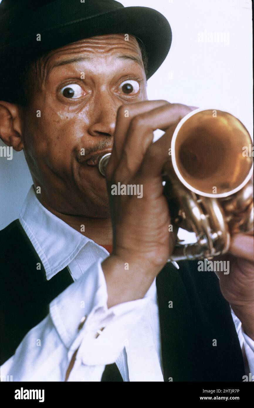 A posed portrait of the late trumpet, jazz musician and pocket trump player Don Cherry in 1983 in Brooklyn, New York. Stock Photo