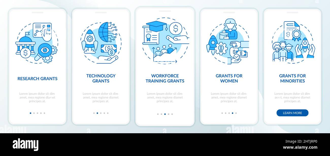 Types of grants blue onboarding mobile app screen Stock Vector Image ...