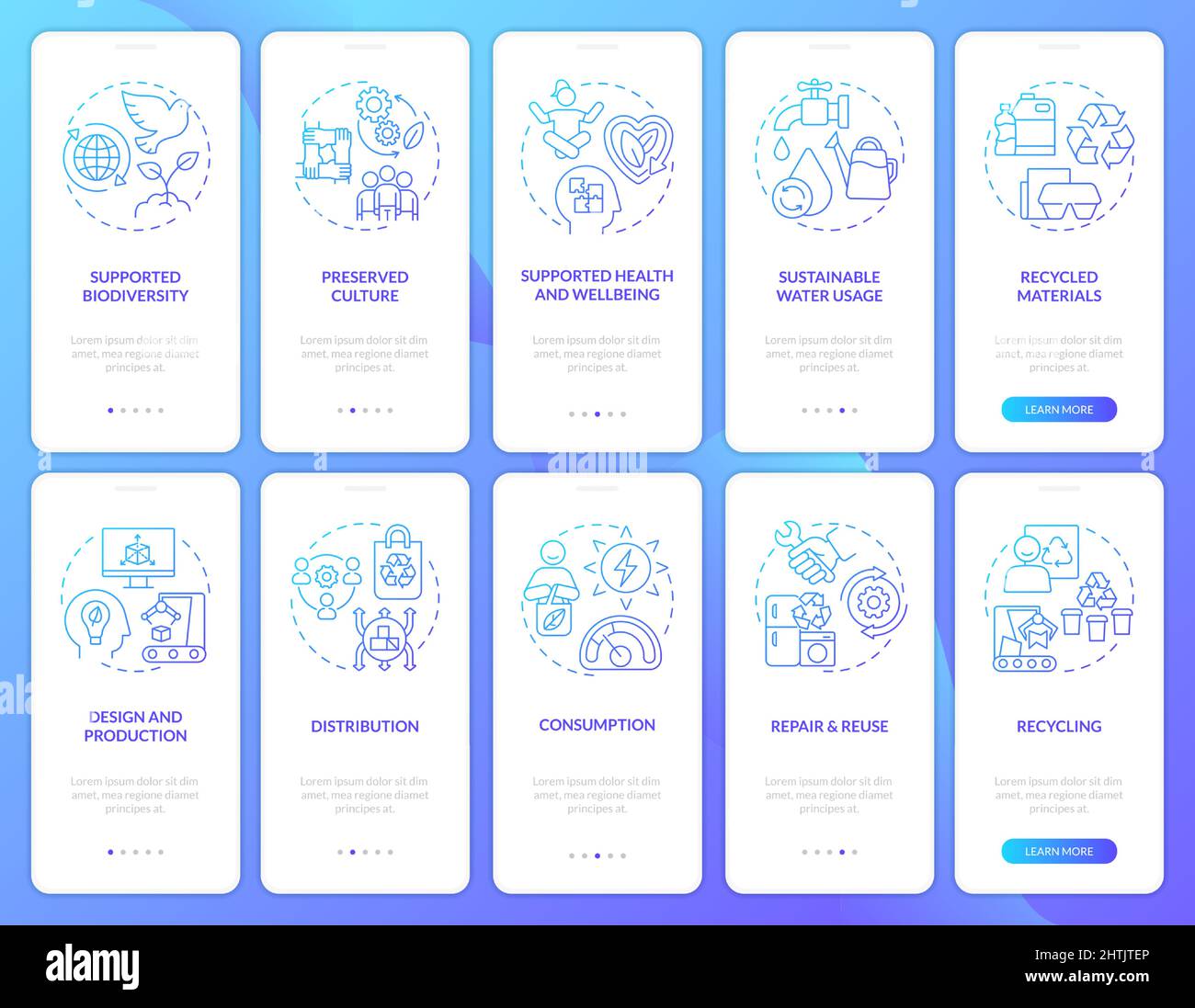 Circular-economy activity blue gradient onboarding mobile app screen ...