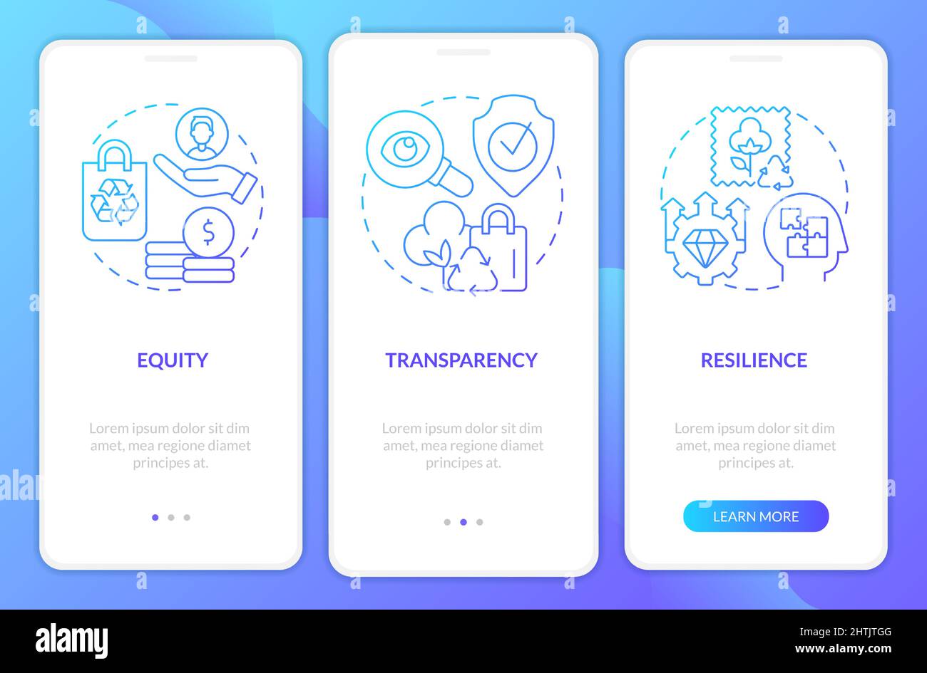 Circular economy principles blue gradient onboarding mobile app screen Stock Vector