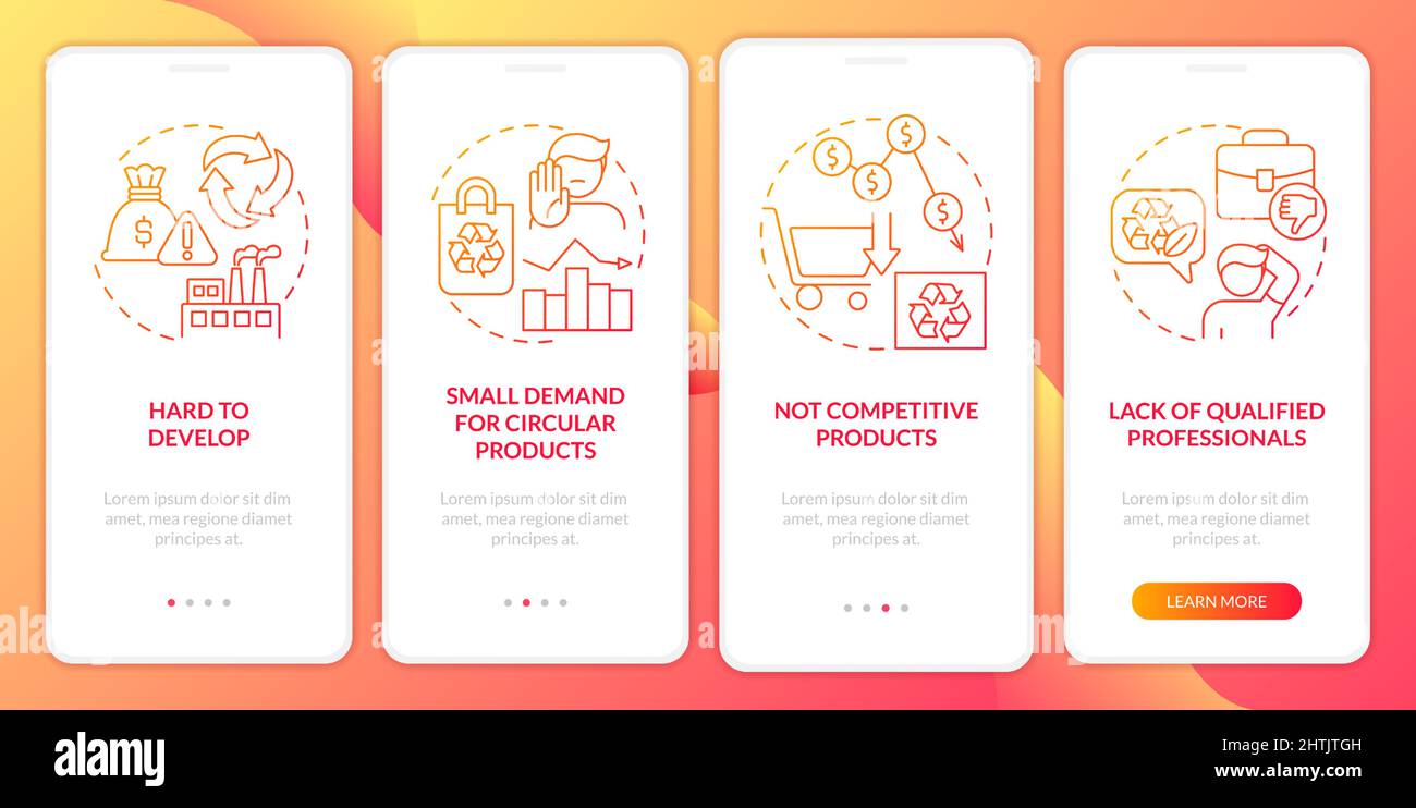 Circular economy obstacles red gradient onboarding mobile app screen ...