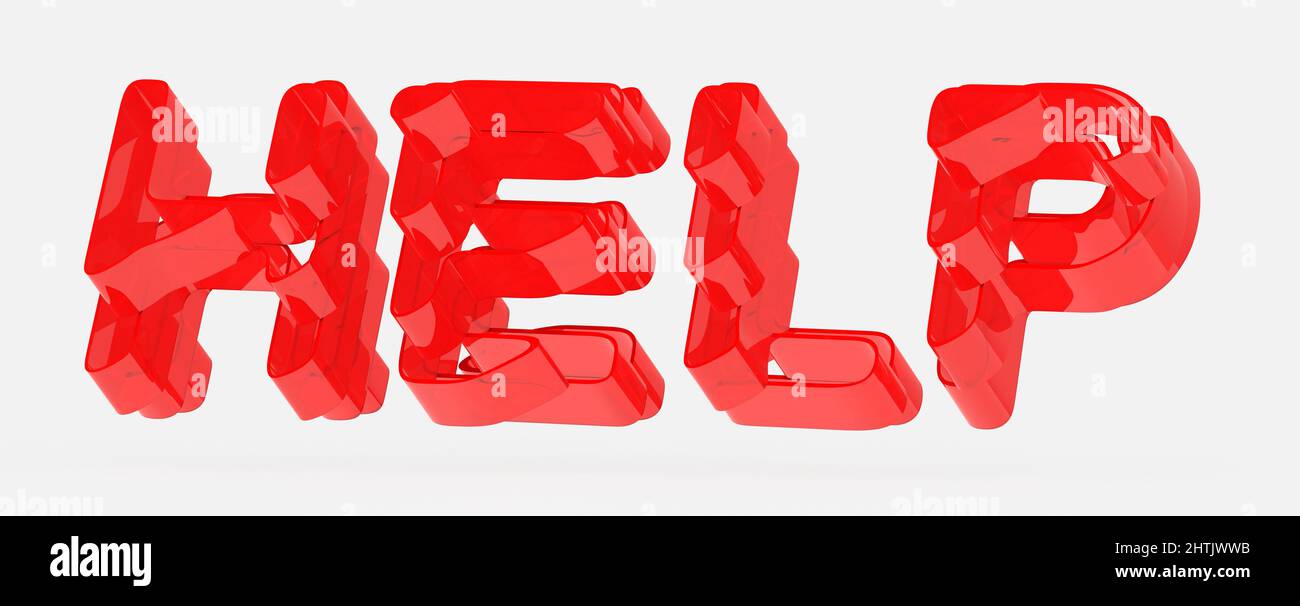 3D rendering of red help text isolated on a white background Stock Photo