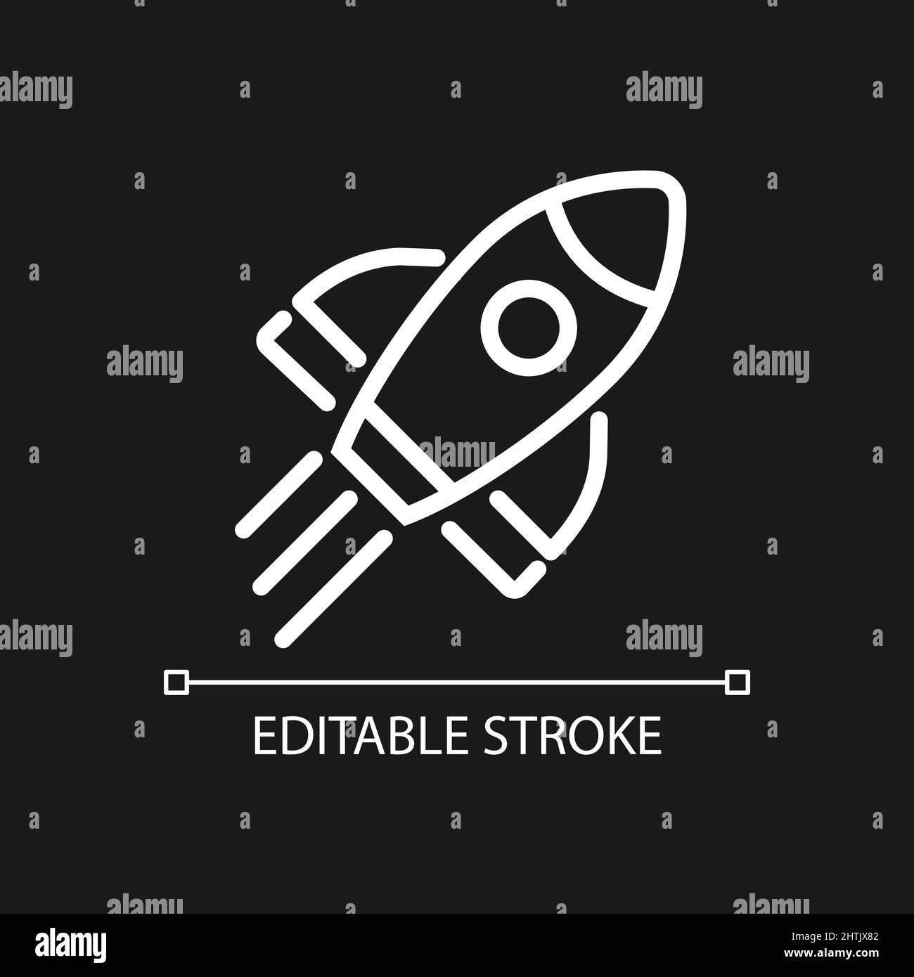Rocket pixel perfect white linear icon for dark theme Stock Vector
