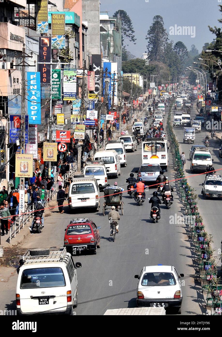 traffic jam in main street, Kathmandu, Nepal Stock Photo