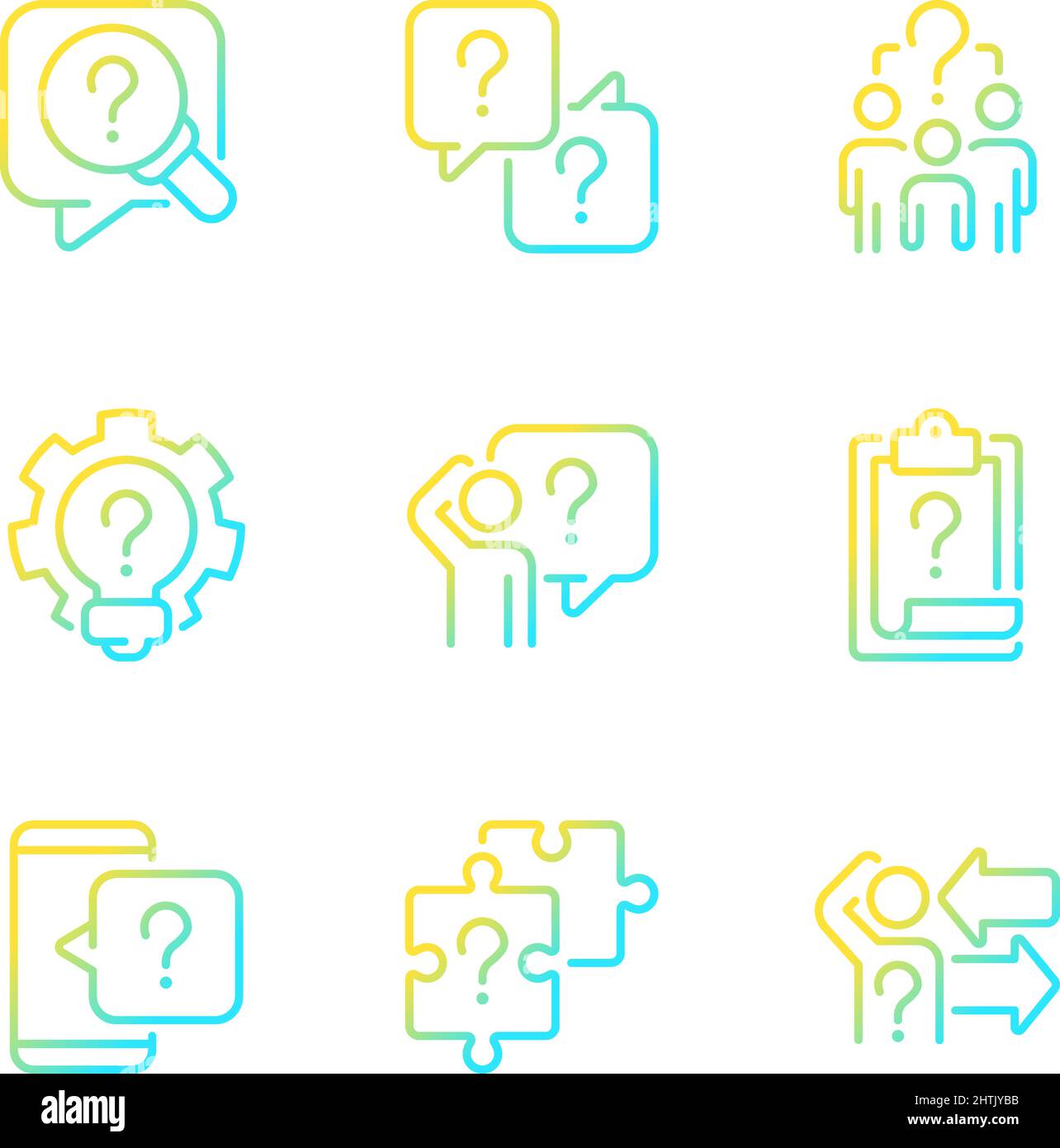 Solving different questions gradient linear vector icons set Stock Vector