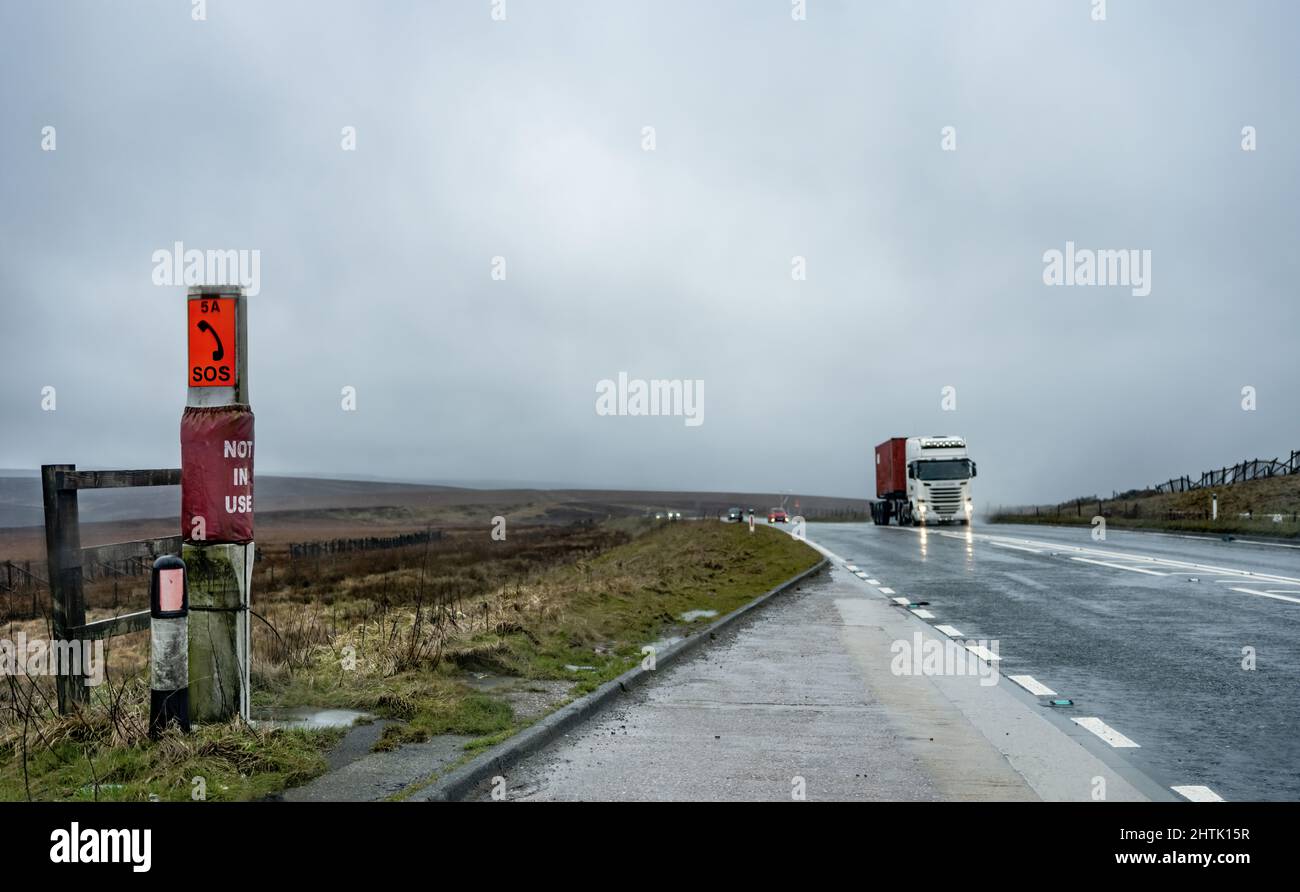 Woodhead pass, connecting Greater Manchester with South Yorkshire. The A628 is a mayor link road thatis prone to being shut due to poor weather condit Stock Photo