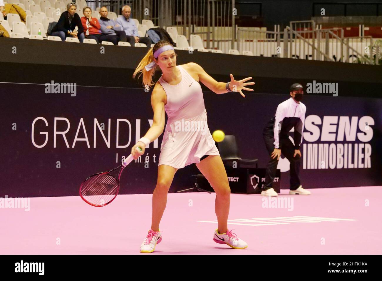 Stefanie Voegele (SUI) in action against Elsa Jacquemot (FRA) during