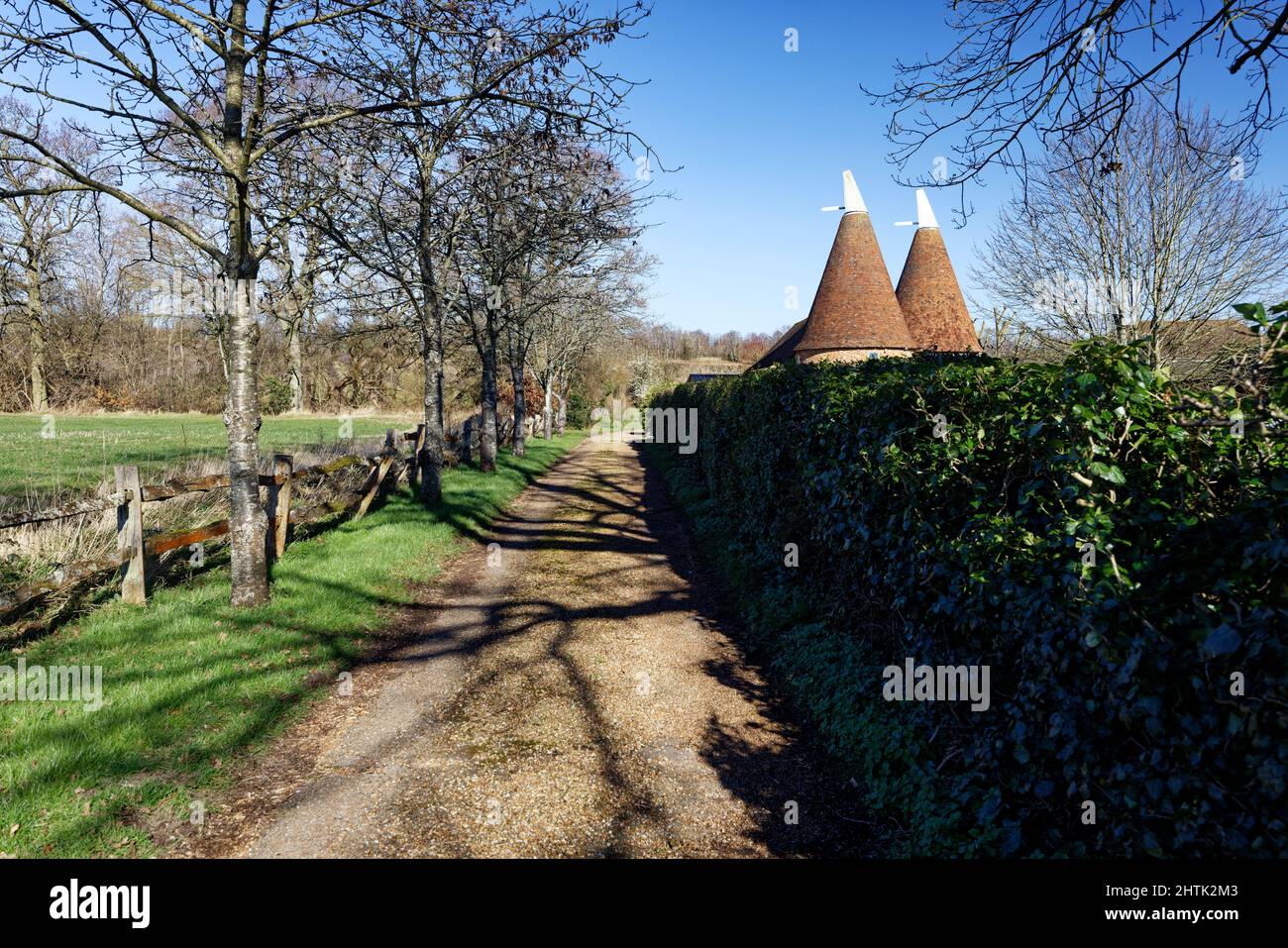 Oast Houses on a farm in Kent The Garden of England Stock Photo