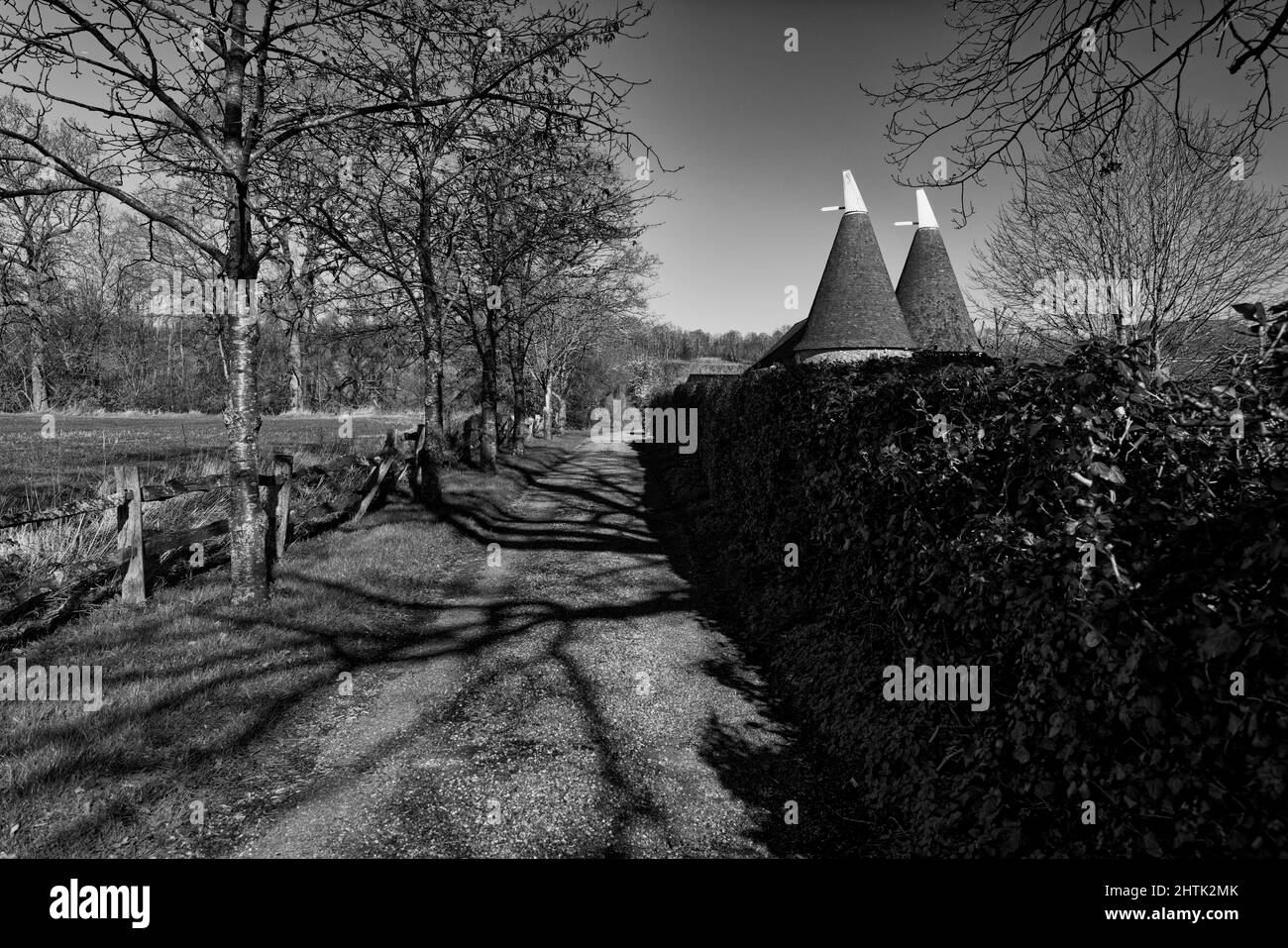 Oast Houses on a farm in Kent The Garden of England Stock Photo