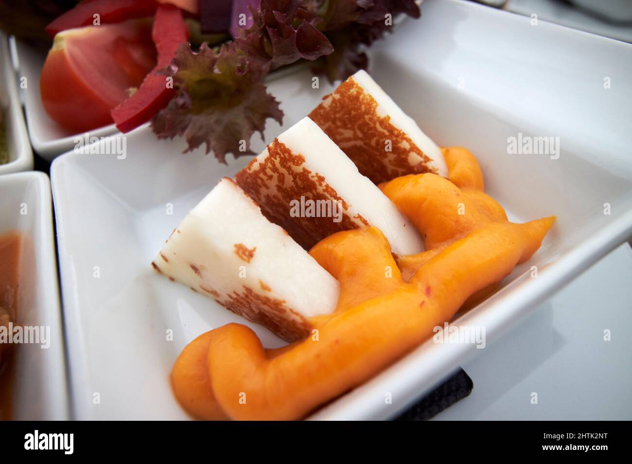 typical canarian food tapas of fried goats cheese and salad  served in Lanzarote, canary islands, spain Stock Photo