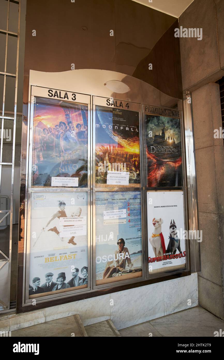 hollywood blockbuster movie posters in a cinema in spain Lanzarote, canary islands, spain Stock Photo