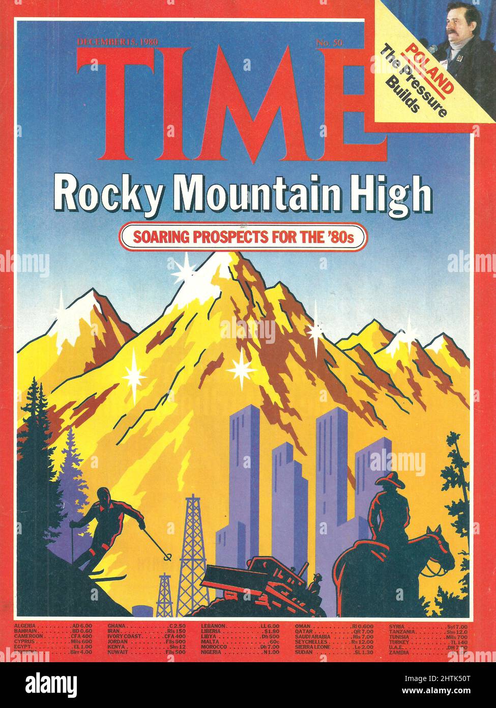 Time magazine cover December 15 1980 Rocky Mountain High Soaring prospects for the 80s Poland The pressure builds Lech Walesa Stock Photo