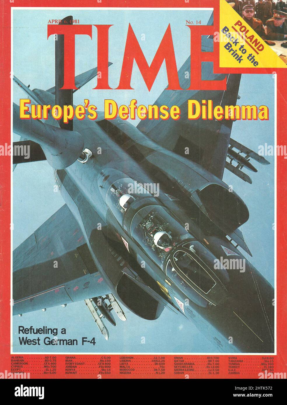 Time magazine cover April 6 1981 Poland Back to the brink Europe's Defense Dilemma Refueling a West German F-4 Stock Photo