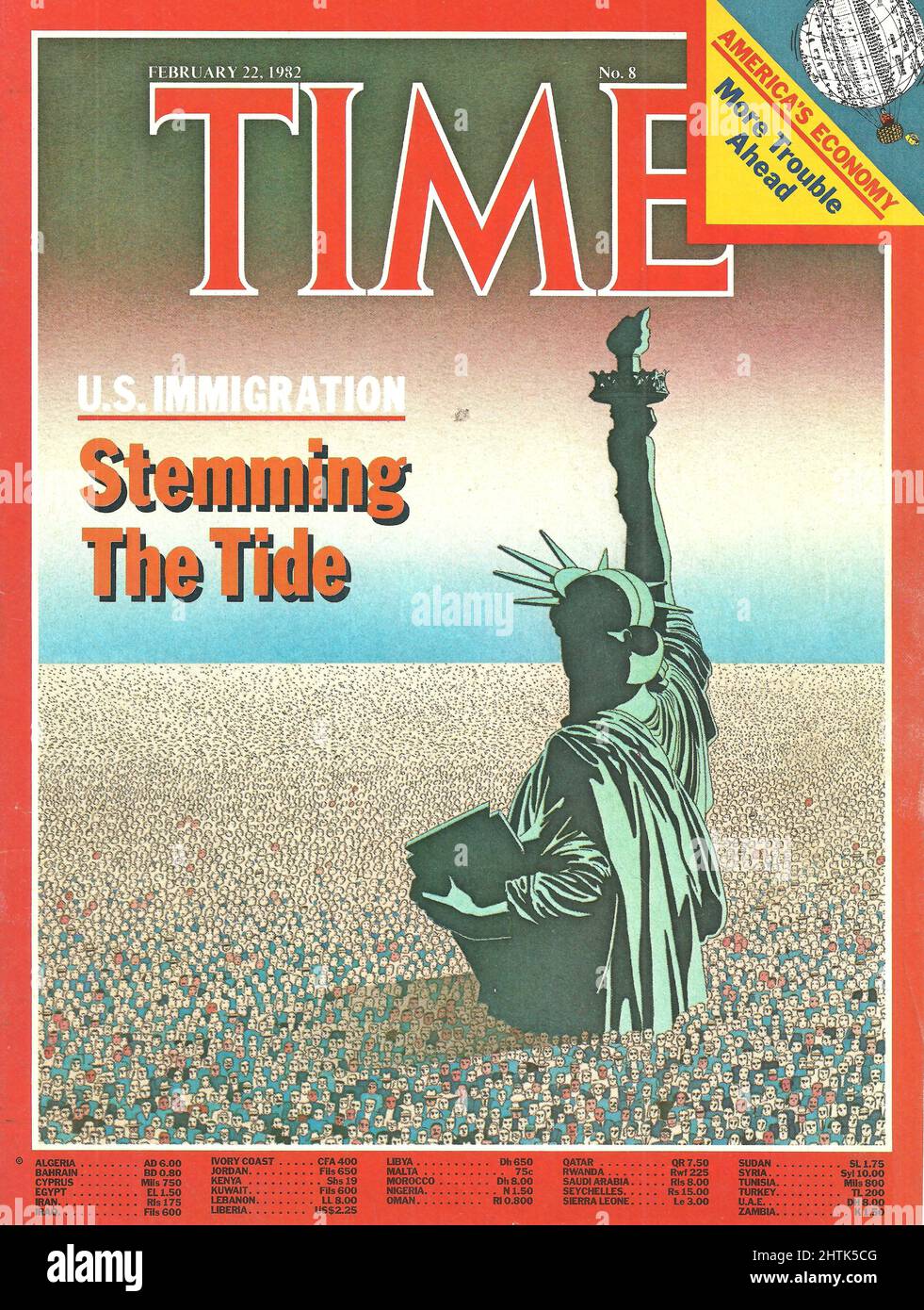 Time magazine cover February 22 1982 US Immigration Stemming the tide America's Economy More Trouble ahead Stock Photo