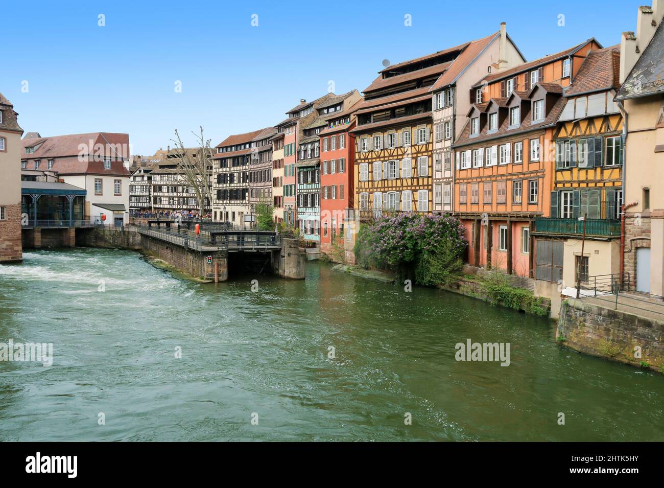 Entrance to a lock of the Ill in the heart of Strasbourg. Stock Photo