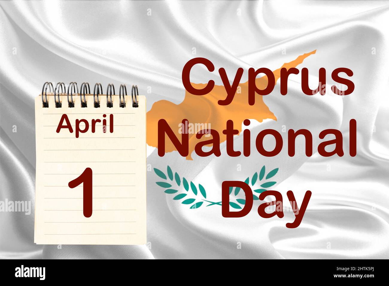 The celebration of Cyprus National Day with the flag and the calendar indicating the April 1 Stock Photo