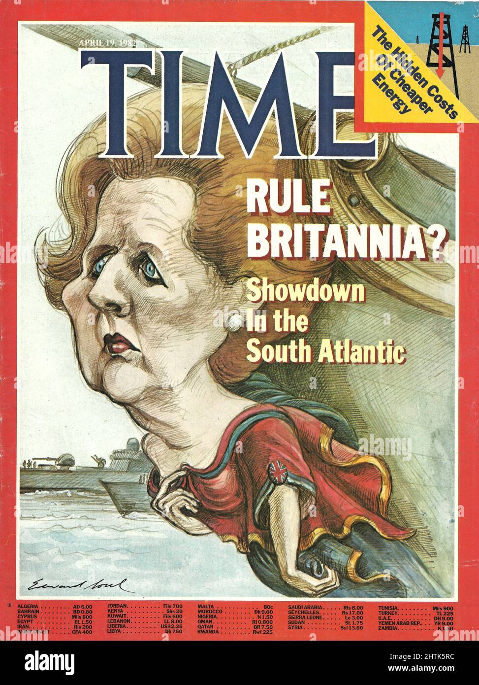 Time magazine cover Aprl 19 1982 Rule Britannia Showdown in South Atlantic The Hidden costs of cheaper energy. Great Britain Prime Margaret Thatcher Stock Photo
