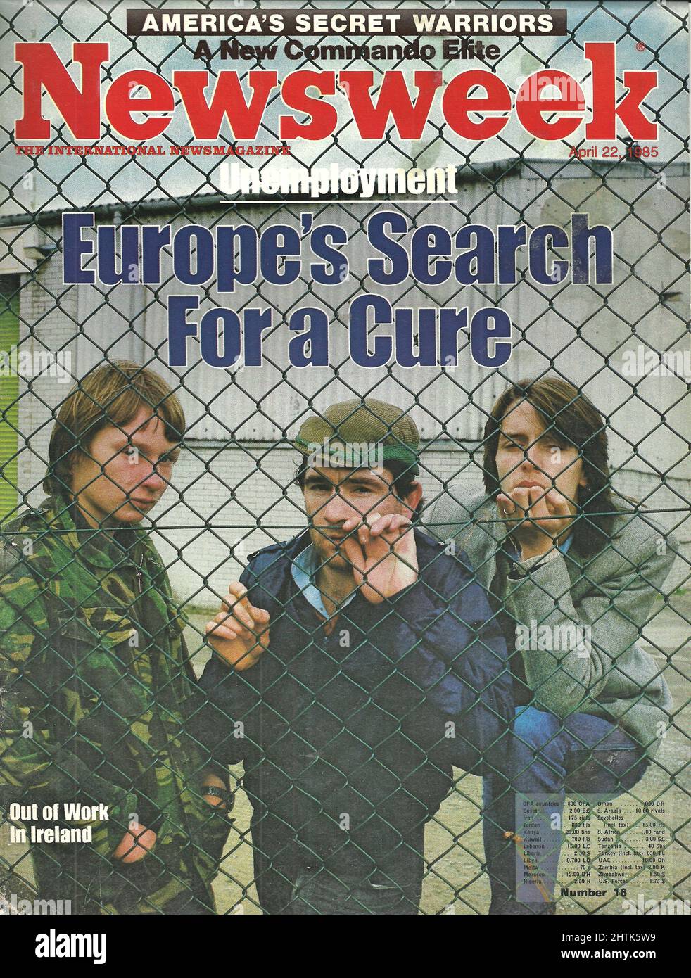 Newsweek cover April 22 1985 Unemployment Europe's search for cure Out of work in Ireland Stock Photo