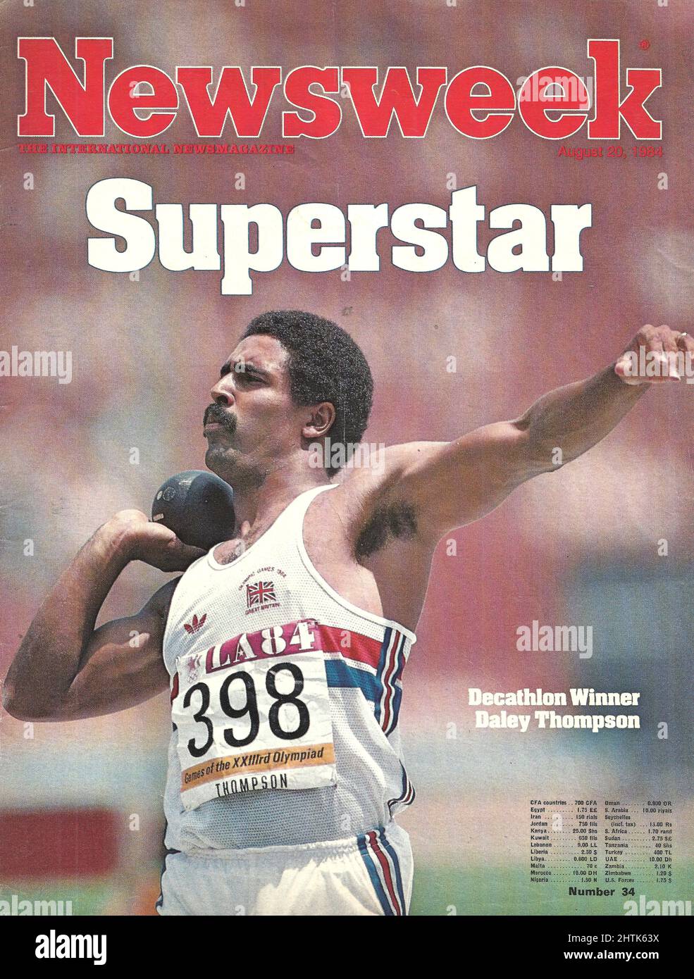 Newsweek cover August 20 1984 Decathlon Winner Daley Thompson Stock Photo