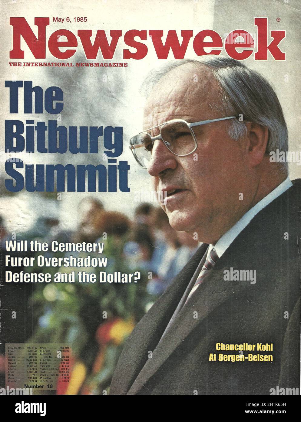 Newsweek cover May 6 1985 The Bitburg Summit Chancellor Helmut Kohl at Bergen-Basel Stock Photo